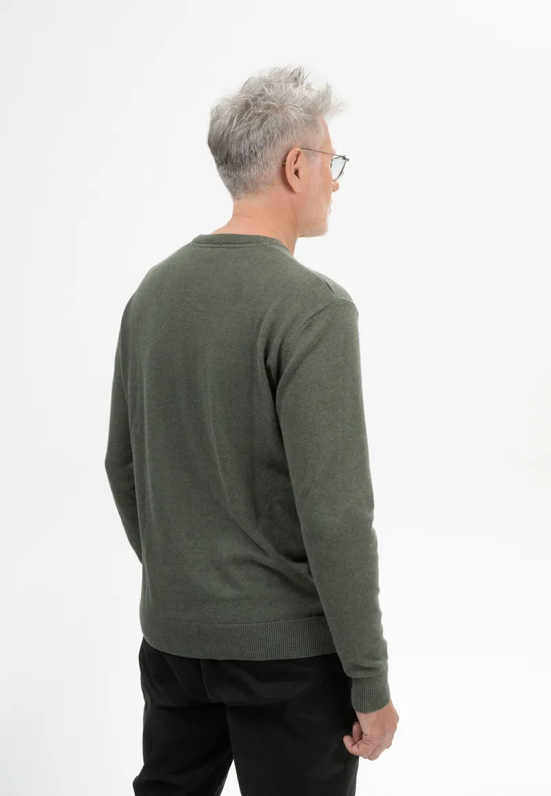 MELA MELA Herren vegan Feinstrick Pullover Himal Grün Melange, Olivgrün, – Produktbild 1 von 2