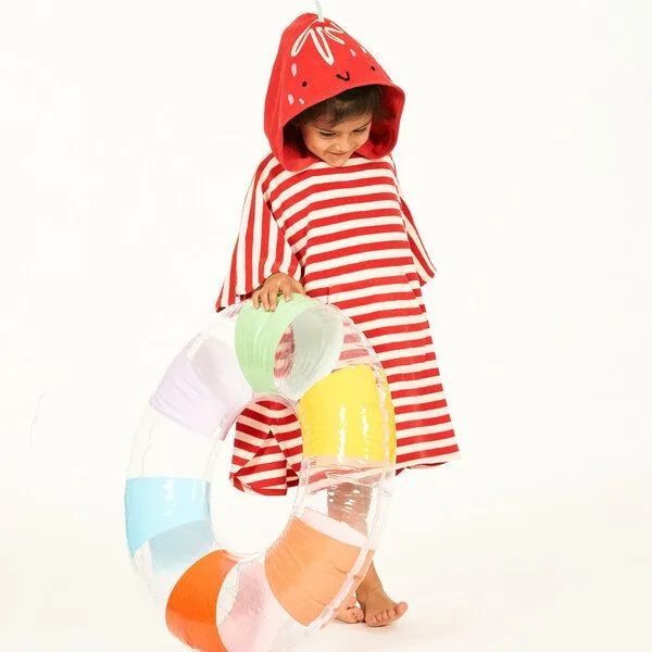 Sense Organics Sense Organics Kinder Badeponcho, Modell ALVI, Rot-weiß geringelt mit erdbeere, – Produktbild 2 von 4