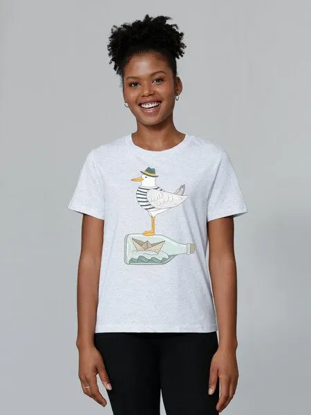 watapparel watapparel T-Shirt Frauen Möwe mit Hut, Cool heather grey, – Produktbild 2 von 4