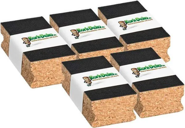 Kork-Deko Kork-Deko 5 er Setz Schleifklötze aus Kork mit Klett und abgerundete Kanten | 12x4x6 cm – Produktbild 2 von 4