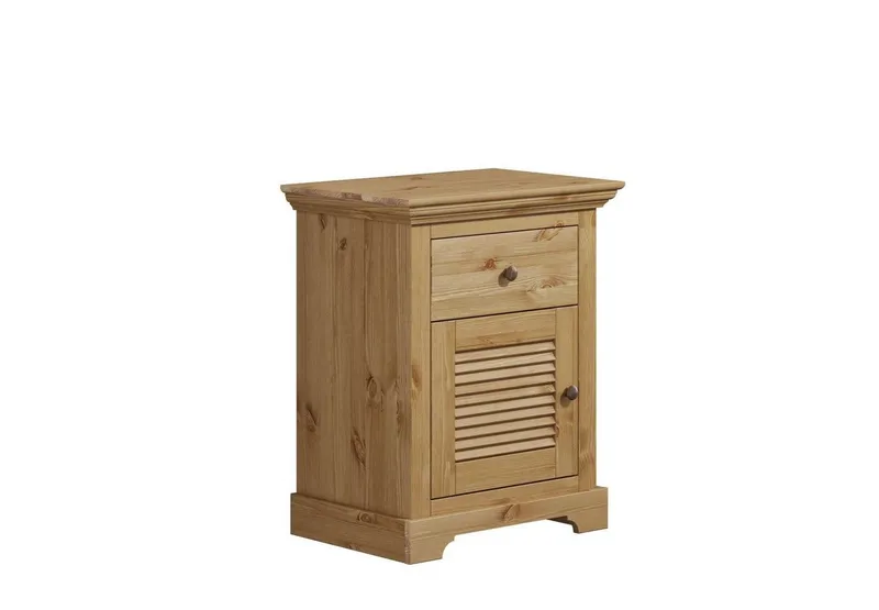 OTTO home Nachtkommode Rauna, Landhausstil, edles Design mit Lamellen und Kassetten, 2 Farben (B/H/T 56/69/39cm), FSC® zertifiziertes Kieferholz, massive Qualität mit viel Stauraum, Beige, – Produktbild 2 von 5