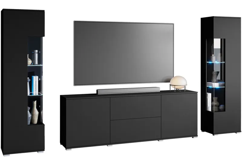 OTTO home Wohnwand KENIA, (Komplett-Set, 3-St), Vitrinen mit Eckverglasung, hängend und stehend montierbar, Schwarz, – Produktbild 7 von 7