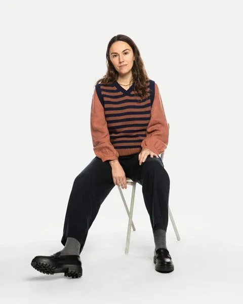 MATONA Matona Pullunder | V-Neck Tank | aus Wolle und Baumwolle | GOTS-zertifiziert, Navy striped, – Produktbild 3 von 4