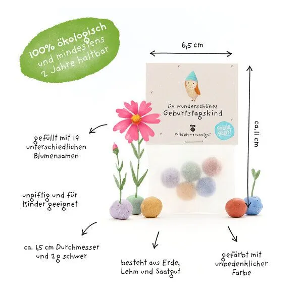 Die Stadtgärtner Die Stadtgärtner 5 bunte Blumenmurmeln im Tütchen mit Wildblumensaatgut | Geschenkidee und tolle Überraschung zum Geburtstag – Produktbild 3 von 4