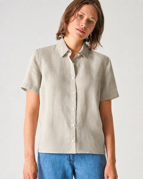 HempAge HempAge Kurzarmbluse Damen 100% Hanf, Distel (beige), – Produktbild 1 von 4