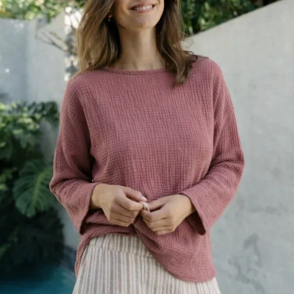 NORDLICHT NORDLICHT Musselin Longsleeve Ilvy aus 100% Bio-Baumwolle, Altrosa (rosa), – Produktbild 3 von 4