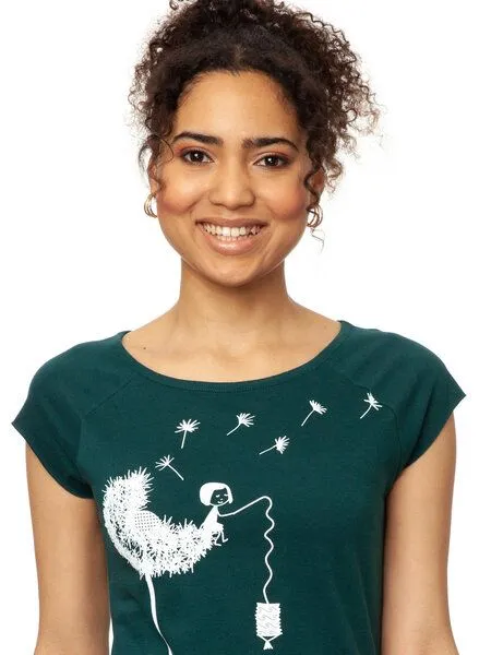 FellHerz FellHerz Damen T-Shirt Pusteblume Bio Fair, Grün, – Produktbild 3 von 4