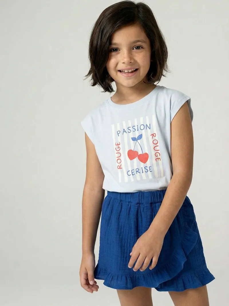 Vertbaudet T-Shirt Mädchen mit Schulterpolstern, Hellblau, – Produktbild 2 von 4