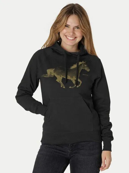 Peaces.bio - handbedruckte Biomode Peaces.bio - handbedruckte Biomode Bio-Damen-Kapuzensweater Horsepower, Schwarz, – Produktbild 2 von 2