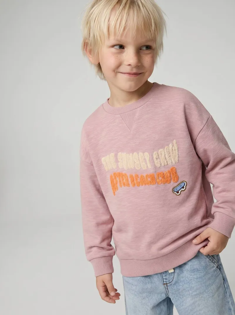 Vertbaudet Sweatshirt mit Bouclé-Motiv Jungen hell, Hellrosa, – Produktbild 1 von 4