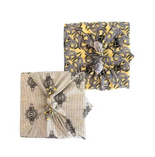 FabRap Gift Wrap FabRap Gift Wrap Wiederverwendbare Geschenkverpackung Furoshiki (doppelseitig), Sunshine nouveau & make a wish, – Produktbild 2 von 4