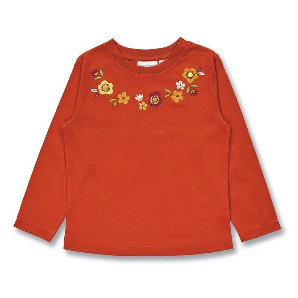 Sense Organics Sense Organics Mädchen Langarmshirt mit Blumen auf Terrakottarot, Modell YOOBI, Blumen auf terrakotta, – Produktbild 1 von 3