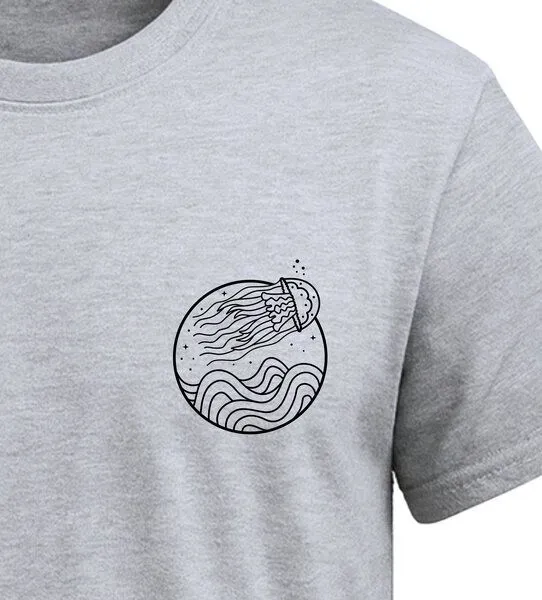 vis wear vis wear Qualle zwischen Ozean und Wellen - Unisex Organic T-Shirt, Grau, – Produktbild 2 von 4