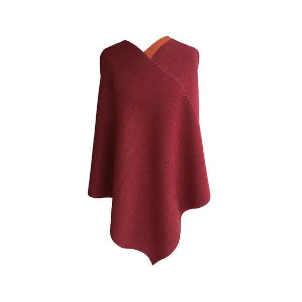 austriandesign.at austriandesign.at DreieckPoncho reversibel aus extrafeiner Merinowolle, Rot/orange, – Produktbild 1 von 3