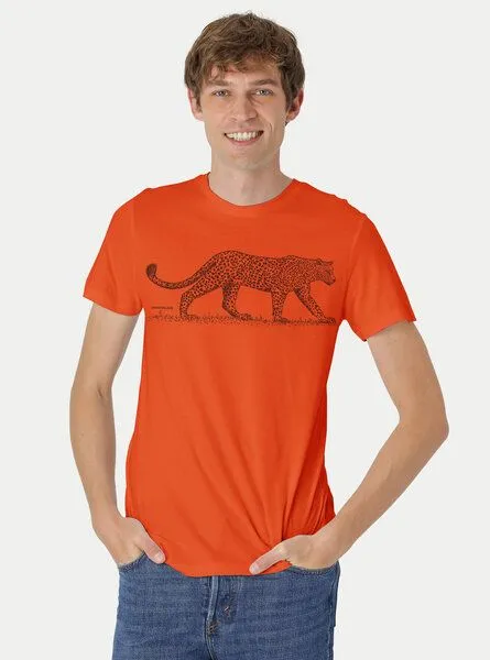 Peaces.bio - handbedruckte Biomode Peaces.bio - handbedruckte Biomode Bio Fit T-Shirt Leopard Herren, Orange, – Produktbild 1 von 2