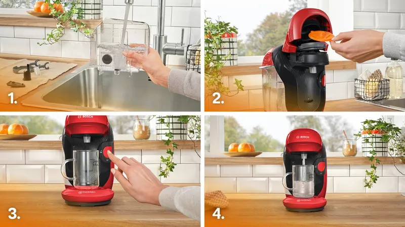 Tassimo Tassimo Kapselmaschine style friendly TAS113E, über 70 Getränke, platzsparend, geeignet für alle Tassen, Wassertank 0,7 L, Rot, – Produktbild 4 von 5
