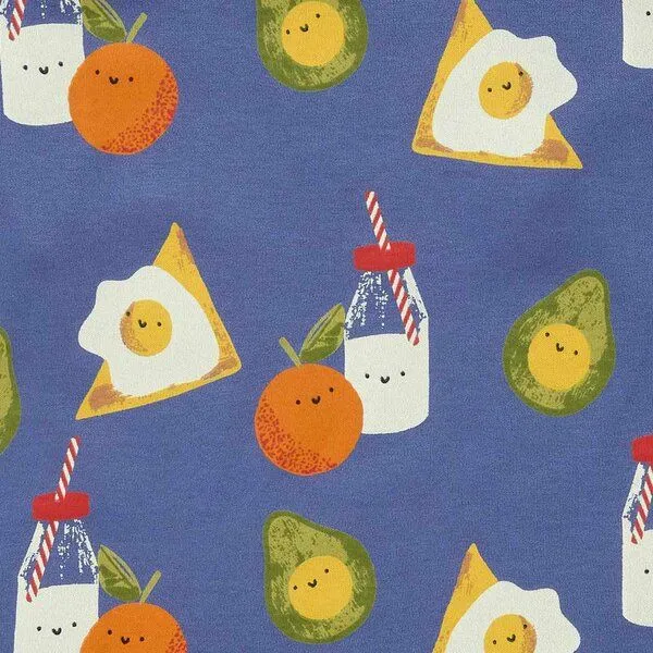 Sense Organics Sense Organics Kinder Schlafanzug, Modell LONG JOHN, Bunter snacks-druck auf blauem hintergrund, – Produktbild 4 von 4