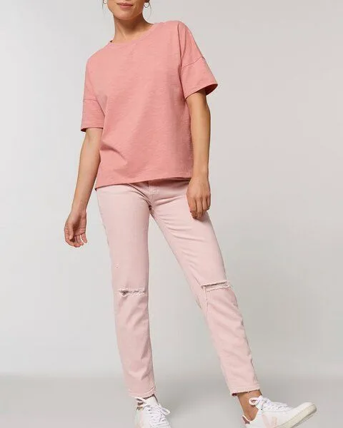 YTWOO YTWOO Kurzes Damen T-Shirt aus schwerer Bio Baumwolle mit Slub-Optik, Rosa, – Produktbild 1 von 4