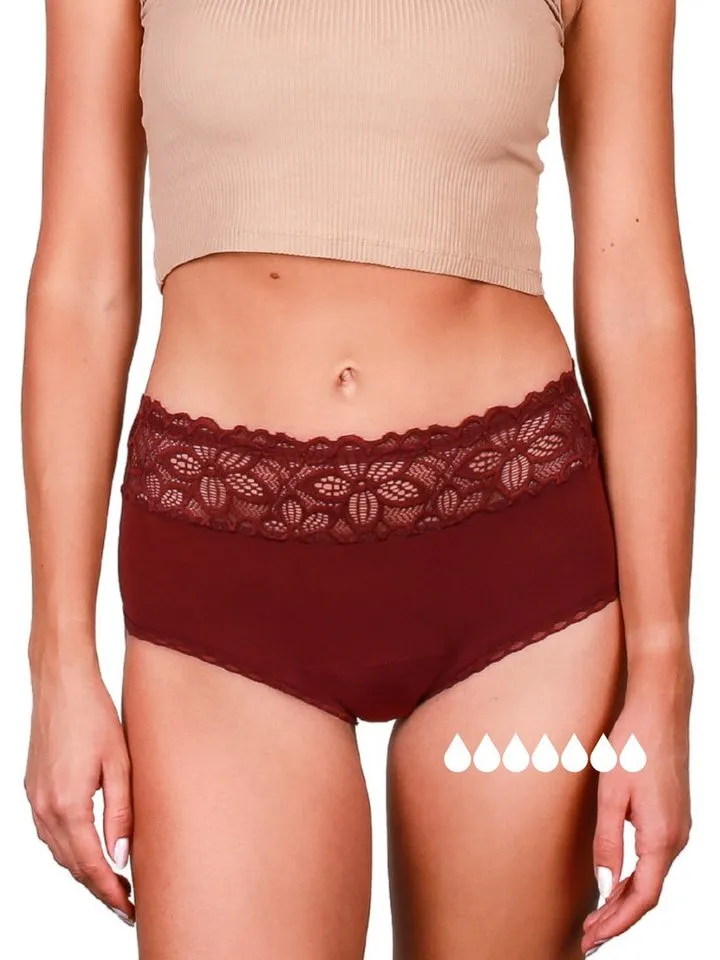 Taynie Taynie Periodenslip Deluxe ultra - Periodenunterwäsche sehr starke Blutung - Damen (1-St., 1er-Pack) Auslaufsichere Periodenunterwäsche / Periodenslip aus Bio Baumwolle, Braun|rot, – Produktbild 2 von 5