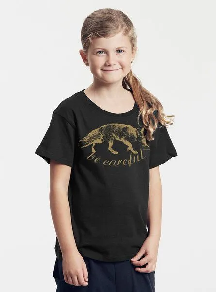 Peaces.bio - handbedruckte Biomode Peaces.bio - handbedruckte Biomode Bio-Kinder T-Shirt Be Careful, Schwarz, – Produktbild 3 von 3