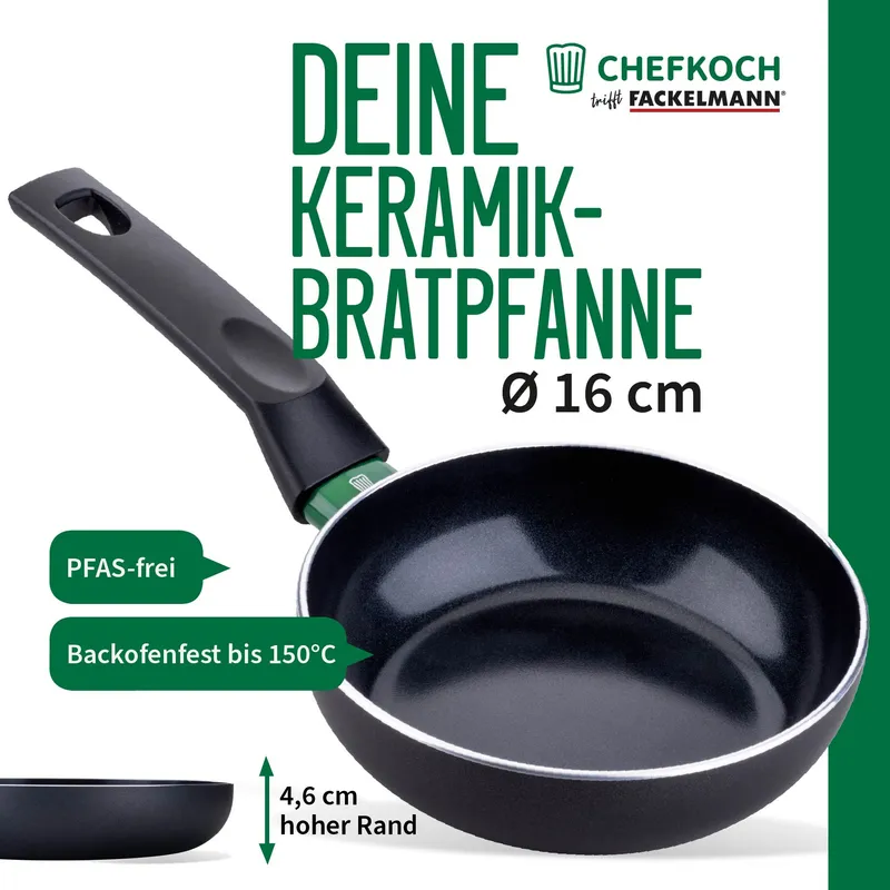 Chefkoch trifft Fackelmann Chefkoch trifft Fackelmann Bratpfanne Bielefeld, Keramik, antihaft, Ø16cm – Produktbild 3 von 3