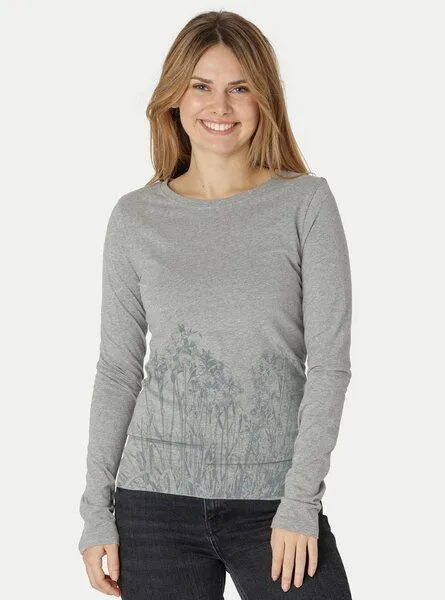 Peaces.bio - handbedruckte Biomode Peaces.bio - handbedruckte Biomode Langarmshirt Damen Mystic Iris, Hellgrau, – Produktbild 2 von 2
