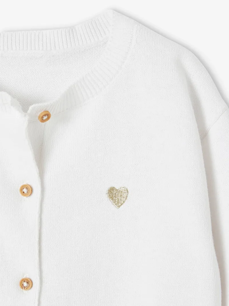 Vertbaudet Baby Cardigan mit Herzstickerei BASIC, Weiß, – Produktbild 2 von 2