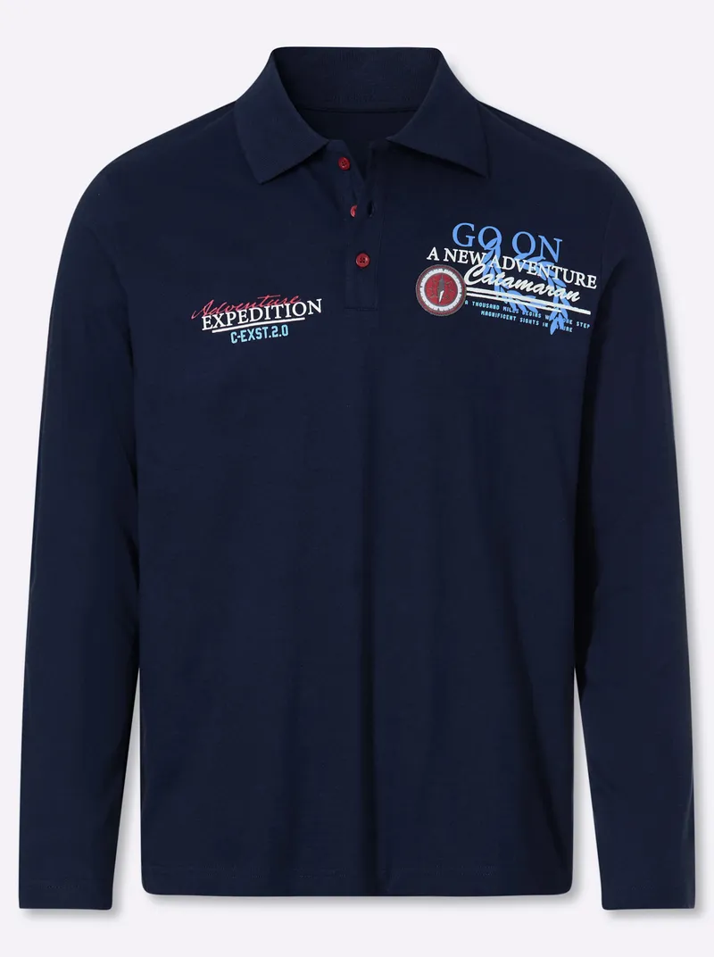 Catamaran Langarm-Poloshirt marine-bedruckt, Marine-bedruckt, – Produktbild 1 von 2