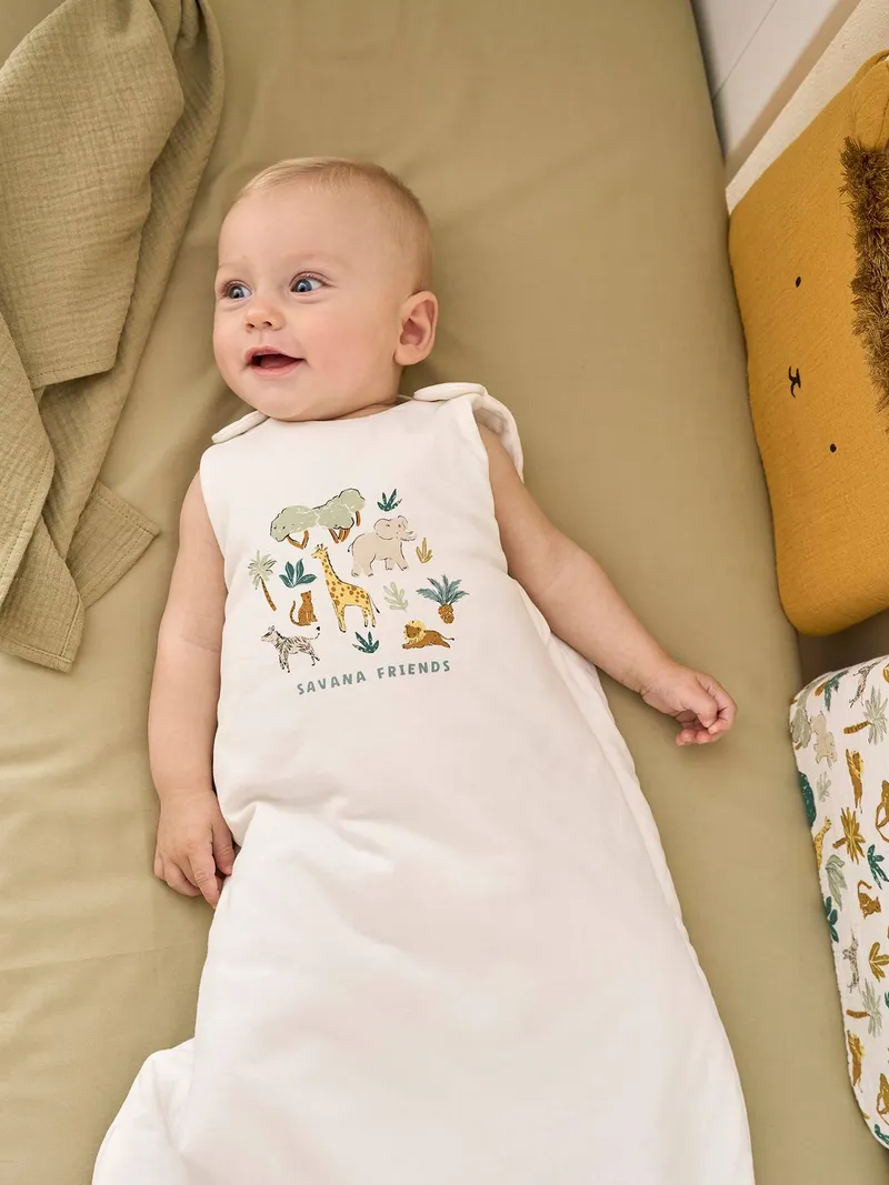 Vertbaudet Ärmelloser Baby Schlafsack SAVANNE TOG 2, Weiß bedruckt, – Produktbild 2 von 4