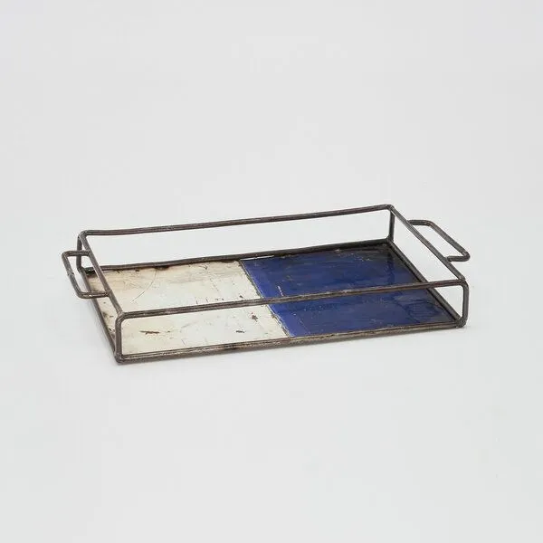 Moogoo Creative Africa Moogoo Creative Africa Upcycling Tablett aus recycelten Ölfässern, Blau&weiss, – Produktbild 5 von 7