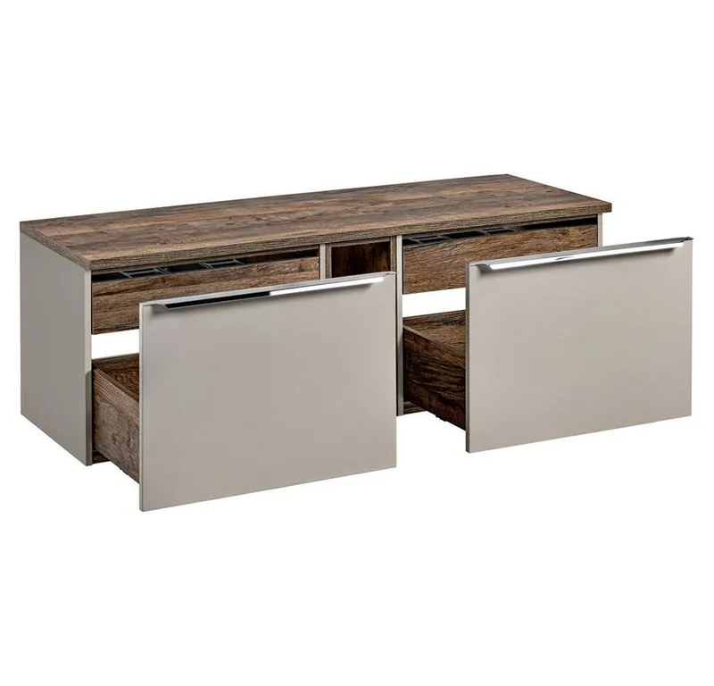 Lomadox Waschbeckenschrank PUEBLA-56-TAUPE taupe mit Vintage Oak 140,4/48,5/46 cm, Beige|braun, – Produktbild 3 von 4