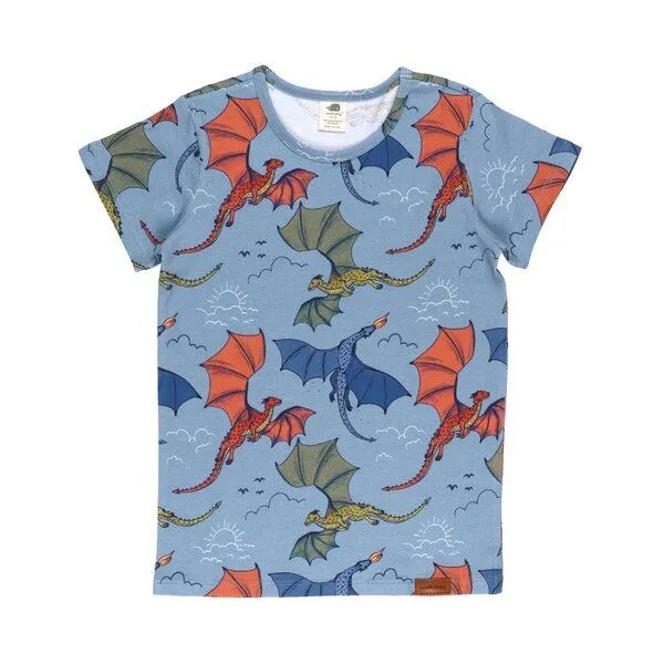 Walkiddy Walkiddy T-Shirt Hellblau Bunter Drache-Allover Bio-Baumwolle GOTS – Produktbild 2 von 3