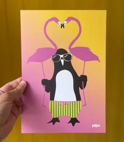 päfjes päfjes Der Love-Pinguin Paule mit Flamingo - Poster A4 – Produktbild 1 von 1