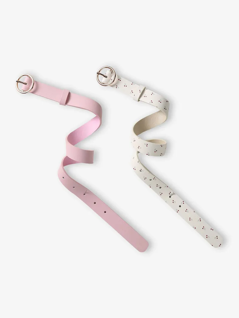 Vertbaudet 2er-Pack Mädchen Gürtel mit runder Metallschnalle, Pack rosa+weiß kirschen, – Produktbild 1 von 3