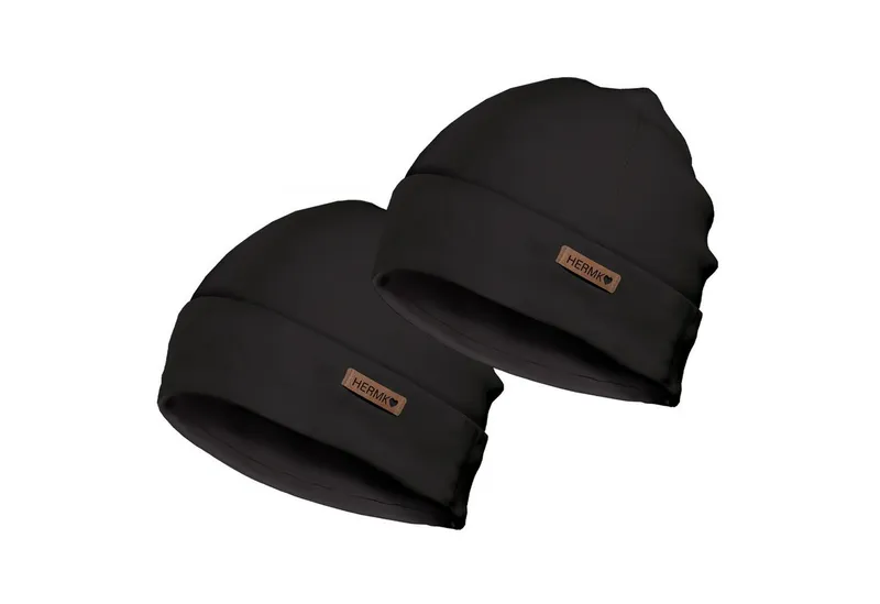 HERMKO Beanie 881910 (2er) 100 % Bio- Baumwoll Mützen unisex hergestellt in EU, Schwarz, – Produktbild 1 von 2