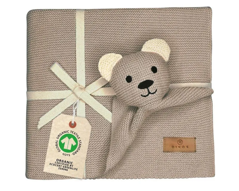 Babydecke DIKOS® Babydecke SCHMUSE-Bär Baby Geschenk Mädchen Junge Geschenkset, DIKOS, Geschenk zur Geburt, PREMIUM Qualität, 100 % BIO Baumwolle, Cappuccino, – Produktbild 1 von 5