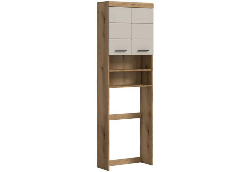 furnling Waschmaschinenumbauschrank Scott 2 offene Fächer, 2 Türen, platzsparend, Badmöbel, Badschrank, Umbau, Grau, – Produktbild 1 von 5