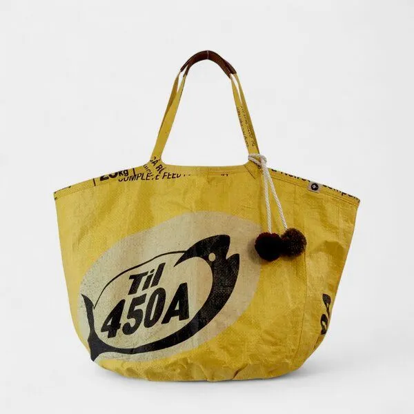 REFISHED fair fashion REFISHED fair fashion Tasche 'SOULMATE COTTON' Limitierte Edition! - upcycelte Fischfuttersäcke, #fish gelb-til/#cotton neon, – Produktbild 3 von 5