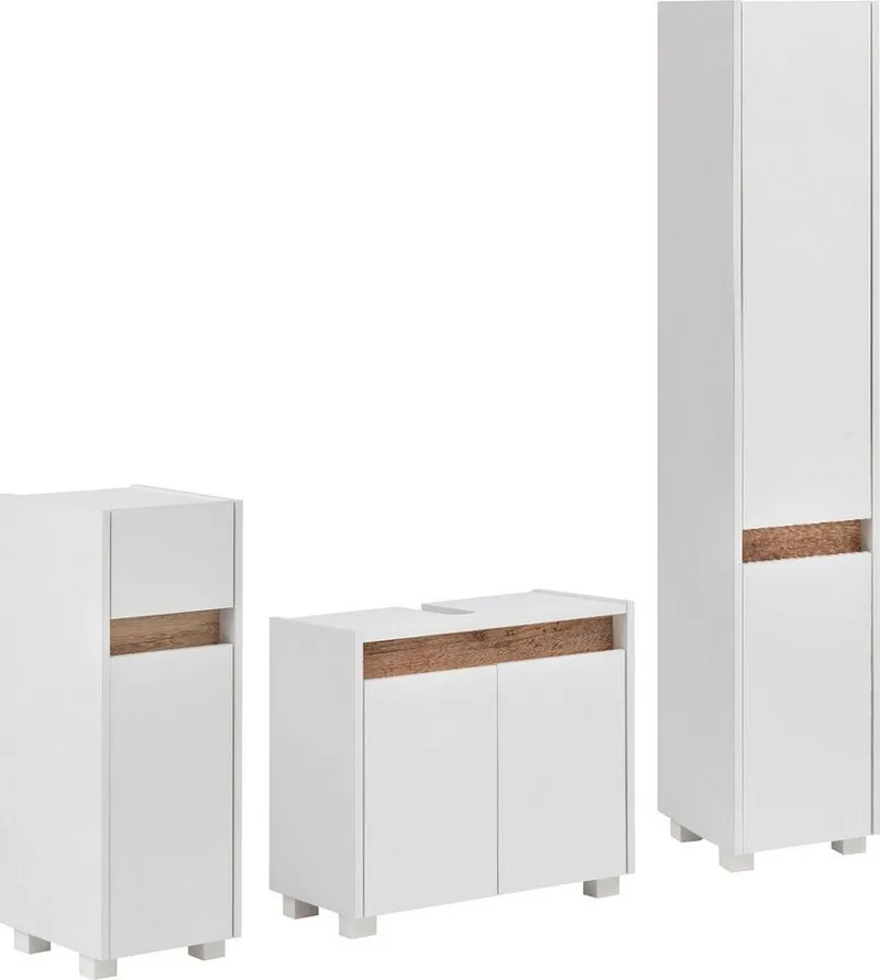Schildmeyer Badmöbel-Set Cosmo, Badezimmer Set, melaminharzbeschichtet, Made in Germany, (Set, 3-St), Solide Verarbeitung - Dieses Produkt ist in Deutschland gefertigt, Weiß, – Produktbild 2 von 5