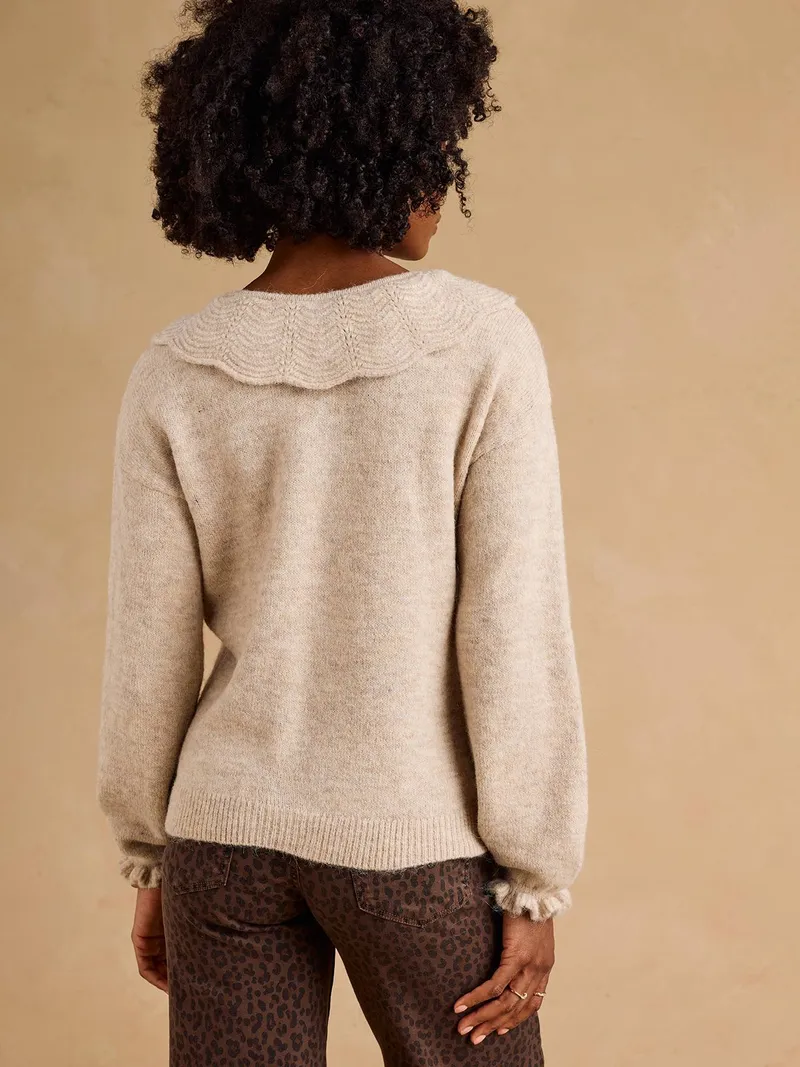 Envie De Fraise Pullover mit Zierkragen für Schwangerschaft & Stillzeit ENVIE DE FRAISE, Beige meliert, – Produktbild 3 von 4