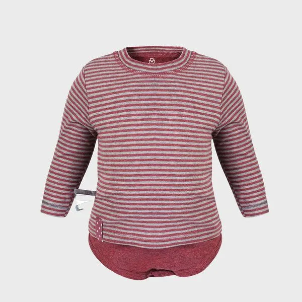 OrganicEra Baby Langarm T-shirt Body, gestreift 'OrganicEra' aus Bio Baumwolle, Bordeaux melange (rot), – Produktbild 1 von 4