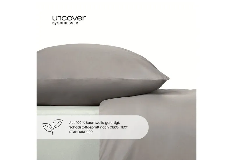 uncover by SCHIESSER Bettwäsche Soho aus weicher Baumwolle in gedeckten Uni-Farben, Renforcé, 2 teilig, OEKO-TEX® MADE IN GREEN, Grau, – Produktbild 3 von 5