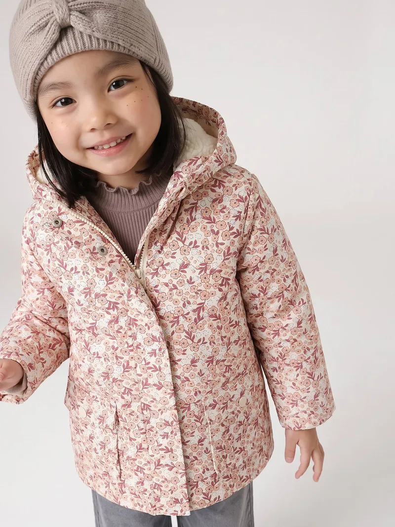 Vertbaudet Regenjacke mit magischen Blumenmotiv und Teddyfleece-Futter Mädchen vanille, Vanille, – Produktbild 6 von 7
