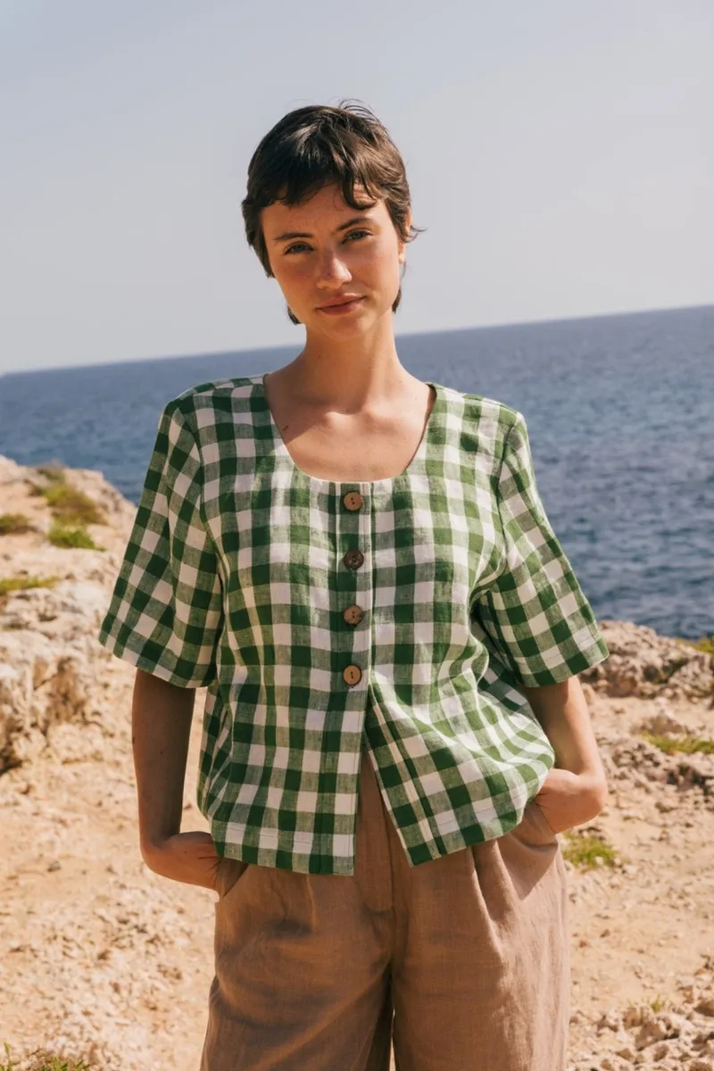 AmourLinen AmourLinen Damen vegan Top Maeve Grün Gingham, Grün, – Produktbild 2 von 2