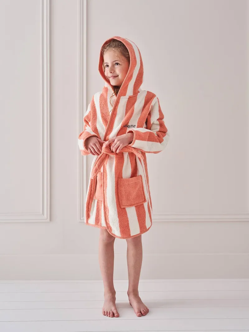 Vertbaudet Kinder Bademantel STRANDKORB Capsule FAMILY, Rosa gestreift, – Produktbild 3 von 4