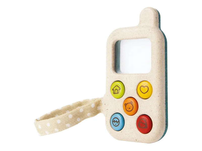 PlanToys PlanToys "Mein erstes Telefon" Kindertelefon aus recyceltem Kautschukholz Maße 1,9 x 6,3 x 11 cm, Natur, mehrfarbig, – Produktbild 2 von 4