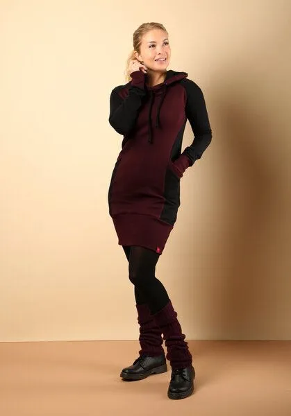 Die rote Zora Die rote Zora Hoodiekleid mit Taschen, Weinrot-schwarz, – Produktbild 4 von 4