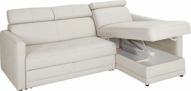 exxpo - sofa fashion Ecksofa Arles, Federkern, zeitlos, Breite 225cm, L-Form, wahlweise mit Bettfunktion und Bettkasten, inkl. Kopfteilverstellung, Weiß, – Produktbild 2 von 4