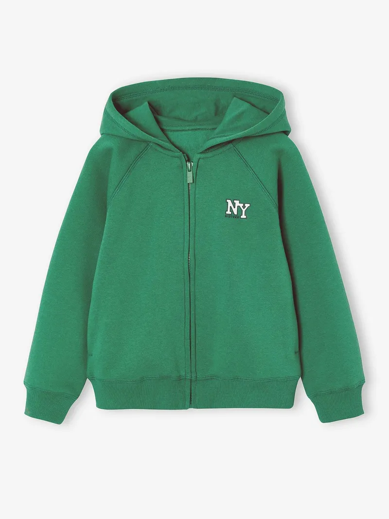 Vertbaudet Kapuzensweatjacke mit NY-Print Kinder BASIC, Grün, – Produktbild 1 von 3
