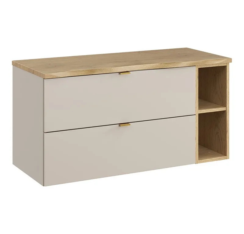 Lomadox Waschbeckenschrank DURANGO-56 100 cm breit in Kaschmir und Eiche mit Baumkantenoptik, Weiß, – Produktbild 1 von 5